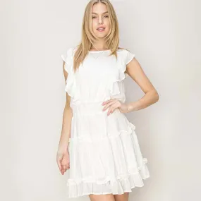 Smocked Waist Ruffle Sleeve Crinkle Dress