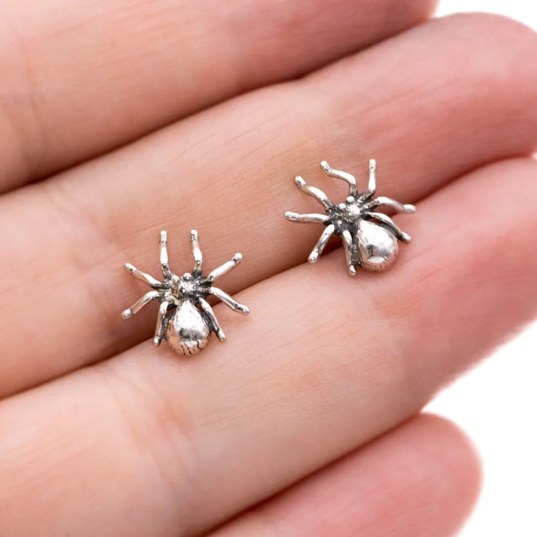 Spider Sterling Silver Stud Earrings, Ready to Ship