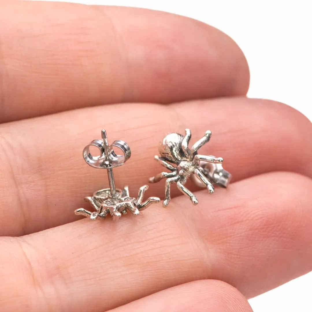 Spider Sterling Silver Stud Earrings, Ready to Ship