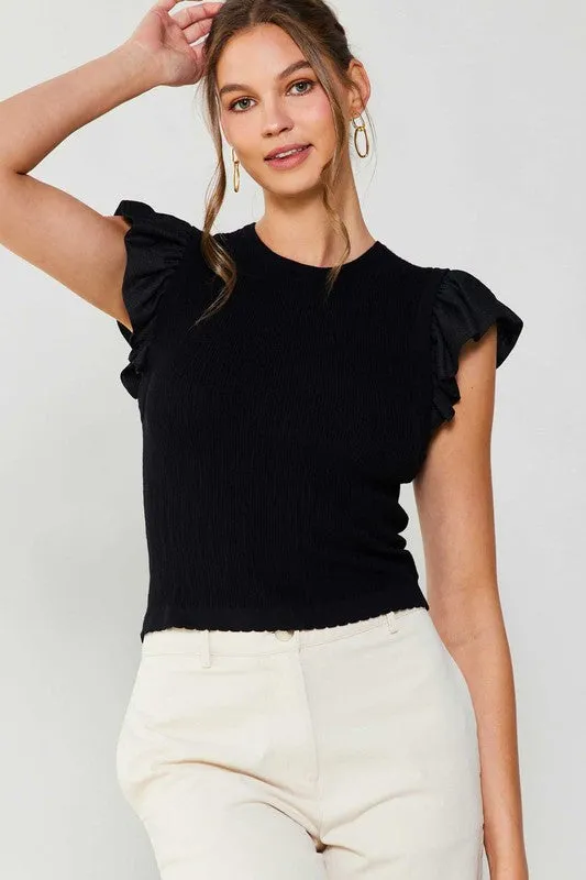 Sweater Top w/ Ruffle Sleeve