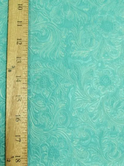 Vintage Western Floral Pu Leather Fabric / Mint / By The Roll - 30 Yards