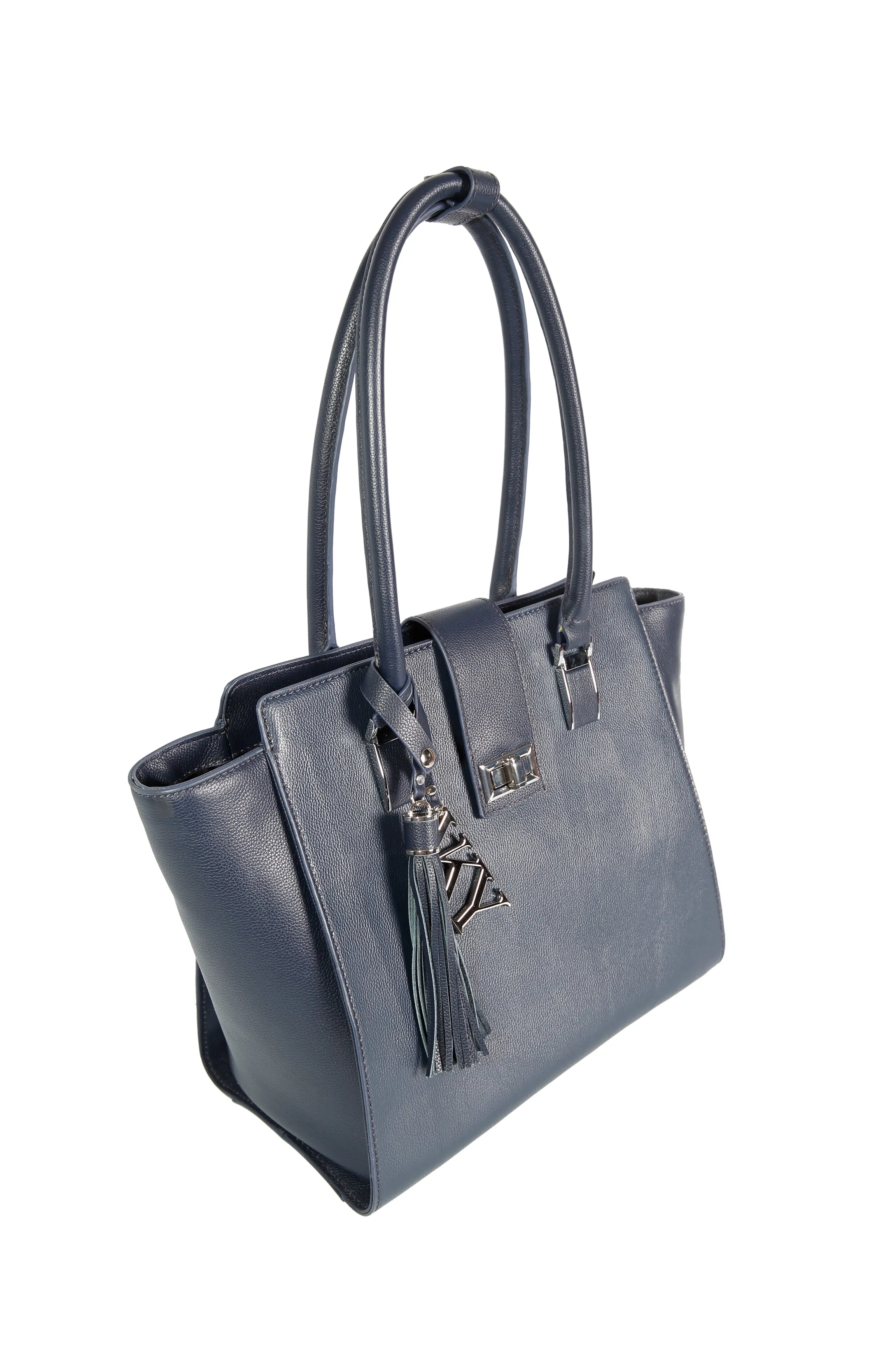 Womens Vky Original Victoria Trapeze Classic Leather Hand Bag Handbag - Navy